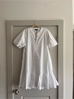 J. Crew White Short-Sleeve Ruffle-Hem Mini Dress
